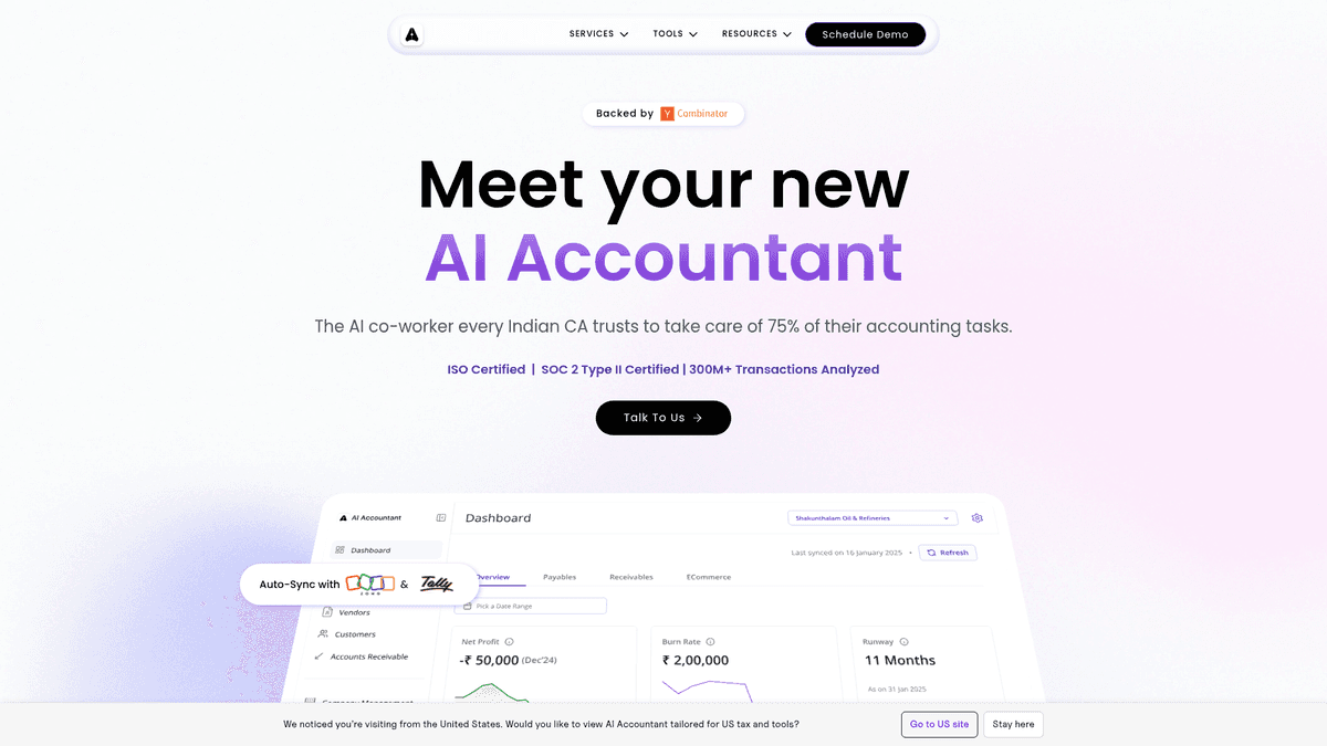 A screenshot of the AI Accountant homepage