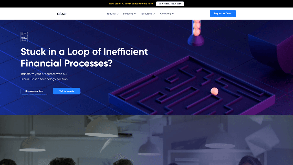 A screenshot of the Clear Finance Cloud website