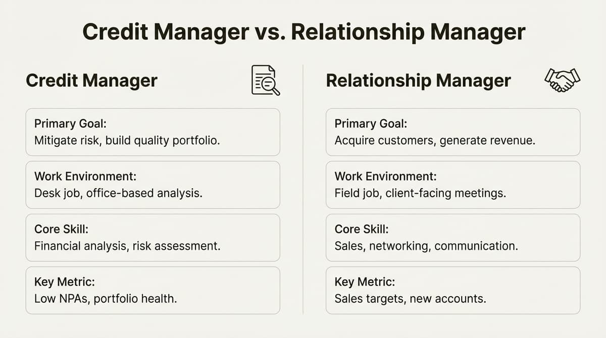 An infographic comparing a Credit Manager and a Relationship Manager