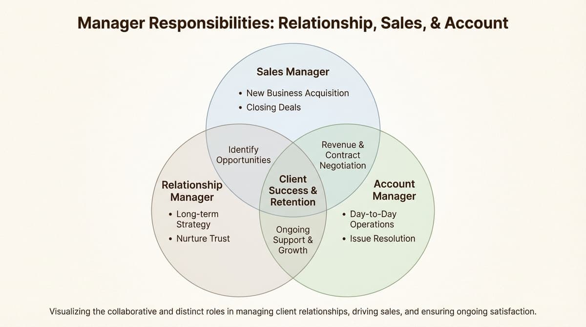 RMs bridge sales and advisory while managing complex internal coordination, distinct from pure sales or pure account management roles